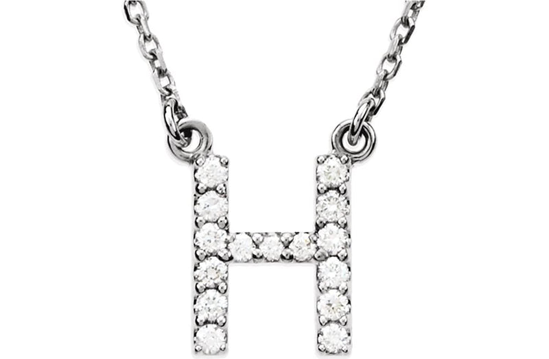 Diamond Initial 'H' Rhodium Plate 14K White Gold (1/6 Cttw, GH Color, l1 Clarity), 16.25"