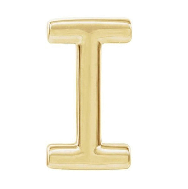 Initial Letter 'I' 14k Yellow Gold Stud Earring (Single Earring)