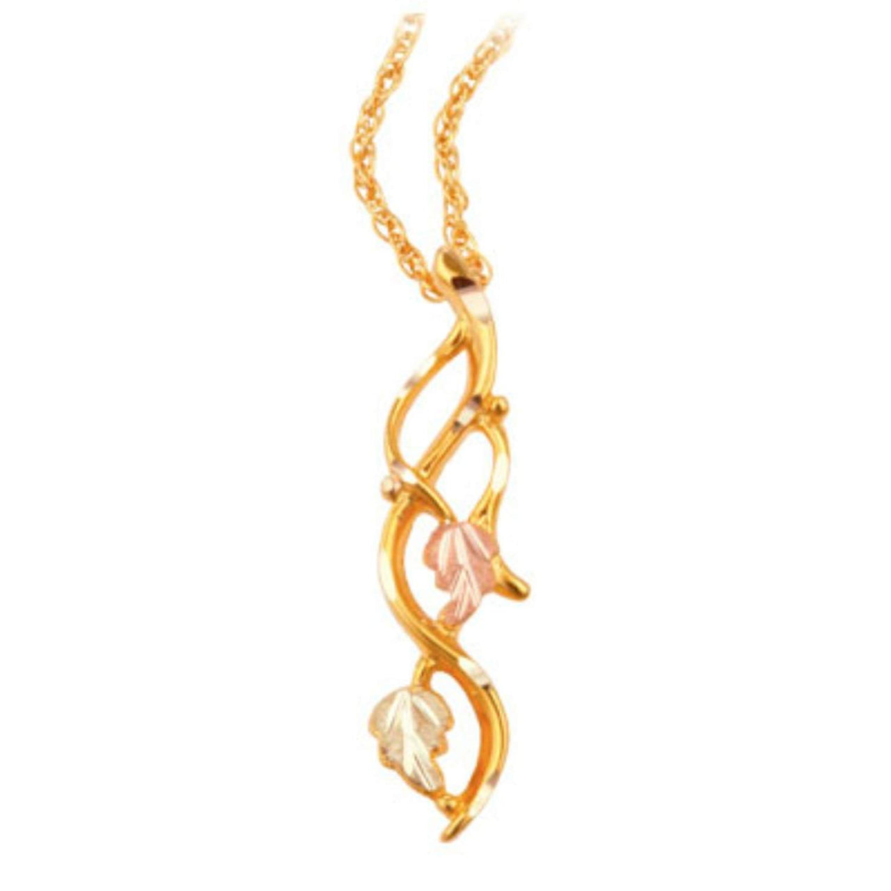 Infinity Style Swirl Pendant Necklace, 10k Yellow Gold, 12k Green and Rose Gold Black Hills Gold Motif, 18"