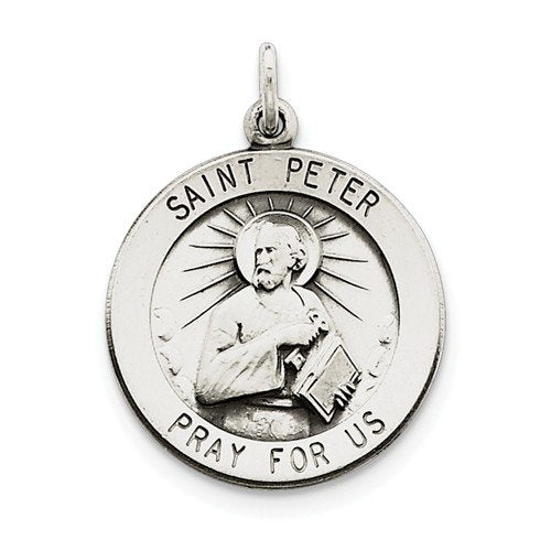 Sterling Silver Antiqued St. Peter Medal (31X21MM)