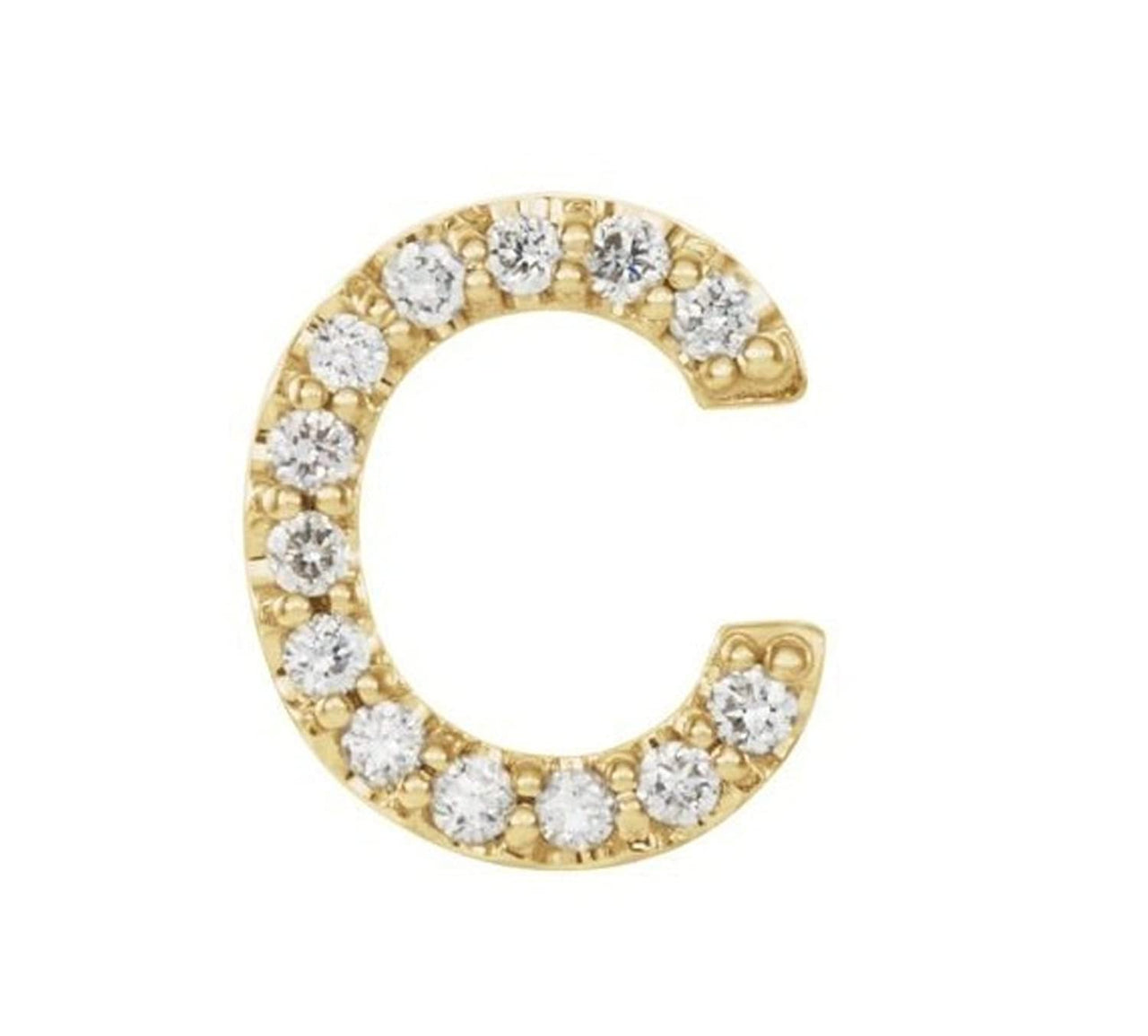 14k Yellow Gold Gold Diamond Letter 'C' Initial Stud Earring (Single Earring) (.06 Ctw, GH Color, I1 Clarity)