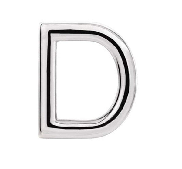 Initial Letter 'D' Rhodium-Plated 14k White Gold Stud Earring (Single Earring)