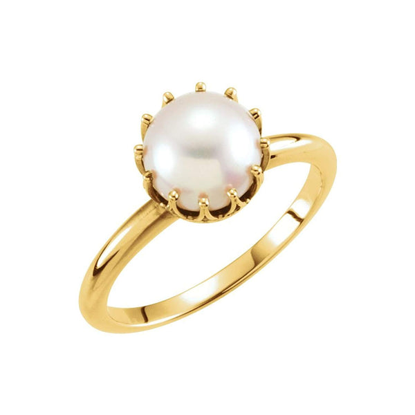 White Freshwater Cultured Pearl Crown Ring, 14k Yellow Gold (7.50-8mm) Size 7