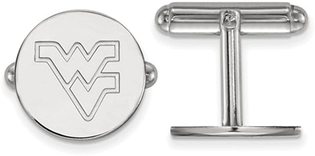 Rhodium-Plated Sterling Silver West Virginia University Round Cuff Links, 15MM