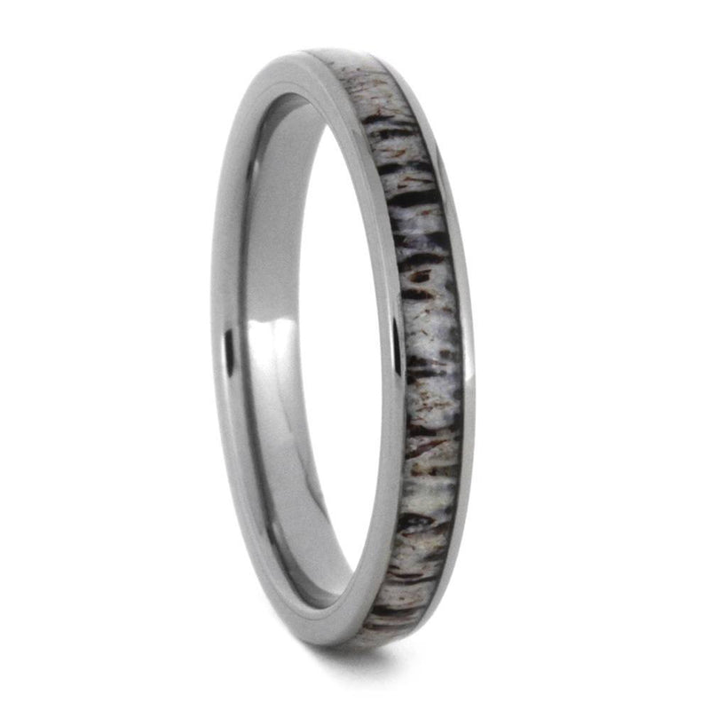 Charles & Colvard Moissanite and Diamond 10k White Gold Engagement Ring, Deer Antler Titanium Wedding Band, Bridal Set