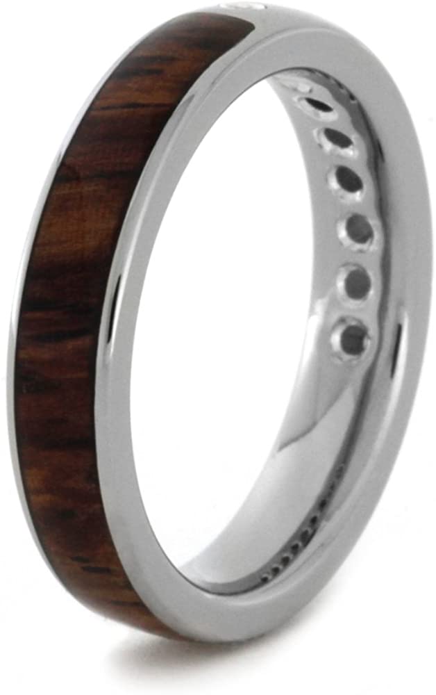 Solitaire Diamond, Honduran Rosewood Burl Inlay 4mm Comfort Fit Titanium Band, Size 5