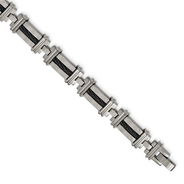 Men's Cable Squared Collection Gray Titanium Black Memory Cable Link Bracelet, 8.5"