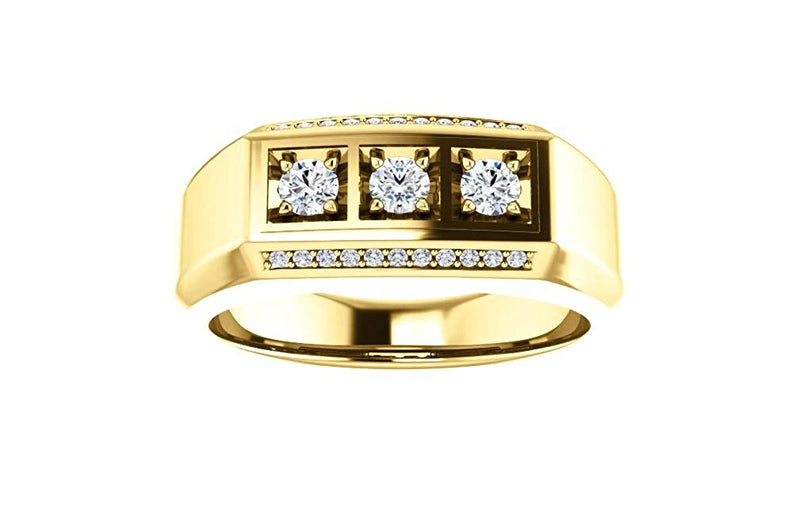 Men's 3 Stone Bright Set Diamond 14k Yellow Gold Band, Size 11 (.50 Cttw, GH Color, I1 Clarity)