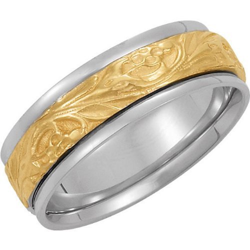 7mm 18k Yellow Gold and Platinum Two Tone Design Band, Size 5.5, 11