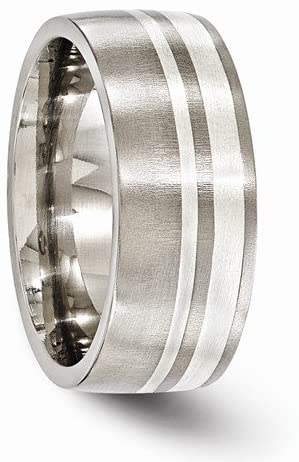 Edward Mirell Titanium and Sterling Silver Two-Tone Flat 9mm Wedding Band, Size 9
