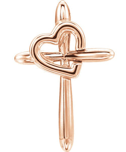 Cross with Heart 14k Rose Gold Pendant (19.80X13.30)