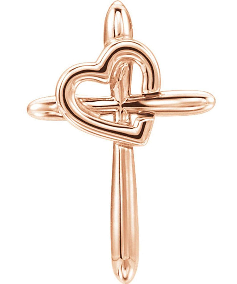 Cross with Heart 14k Rose Gold Pendant (19.80X13.30)