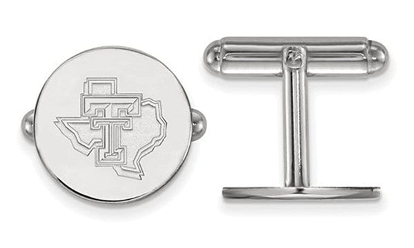 Rhodium-Plated Sterling Silver Texas Tech University Cuff Links, 15MM