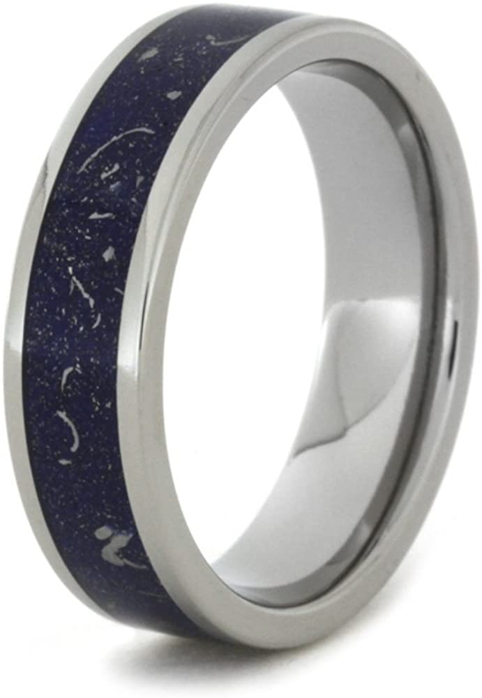 Blue Meteorite and 14k White Gold Stardust 6mm Comfort-Fit Titanium Band, Size 15.5