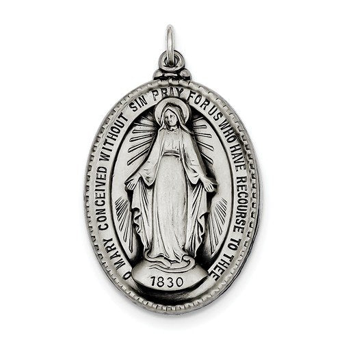 Sterling Silver Antiqued Miraculous Medal (43X26MM)