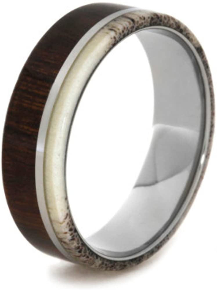 The Men's Jewelry Store (Unisex Jewelry) Deer Antler, Ironwood 8mm Comfort-Fit Titanium Band, Size 5.25