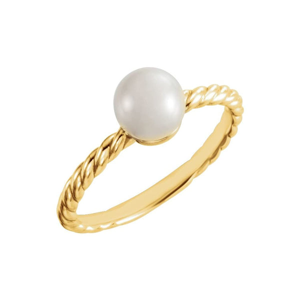 White Freshwater Cultured Pearl Rope-Trim Ring, 14k Yellow Gold (5.50-6.00mm)