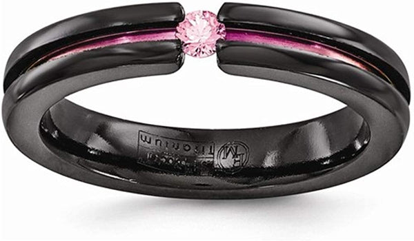 Radiance Collection Black Titanium Pink Sapphire Anodized Grooved 4mm Band, Size 9
