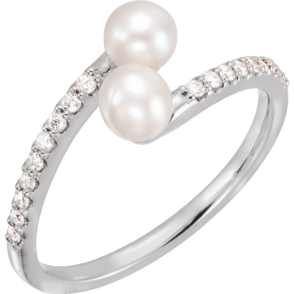 White Freshwater Cultured Pearl, Diamond Bypass Ring, Rhodium-Plated 14k White Gold (4.5-5mm)(.16Ctw, Color G-H, Clarity I1)
