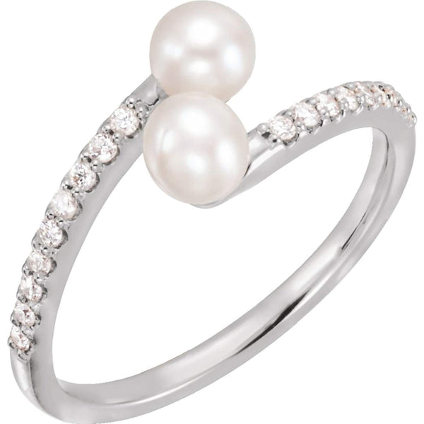 Platinum White Freshwater Cultured Pearl, Diamond Bypass Ring (4.5-5 mm)(.16Ctw, Color G-H, Clarity SI2-SI3)