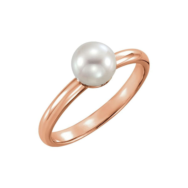 White Freshwater Cultured Pearl Solitaire Ring, 14k Rose Gold (6.5-7mm) Size 7