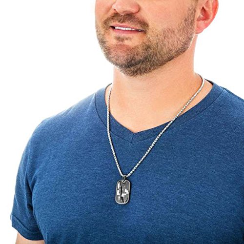 Men's Two-Tone Black Digital Camo Dog Tag Pendant Necklace, Stainless Steel, 24"