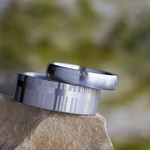 Damascus Steel Comfort-Fit Matte Stainless Steel His and Hers Wedding Rings Set Size, M9.5-F6