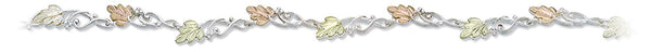 Wave Link with Leaves Bracelet, Sterling Silver, 12k Green and Rose Gold Black Hills Gold Motif, 7"