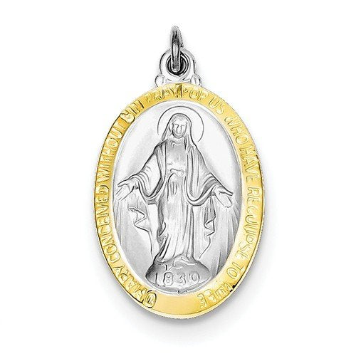 Rhodium-Plated Sterling Silver Miraculous Medal (25X14 MM)