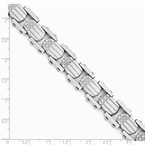 Men's Polished and Brushed Stainless Steel CZ Link Bracelet, 8.5"