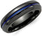 Anodized Collection Black Titanium Blue Anodized Center Grooved 6mm Comfort-Fit Band, Size 6.5