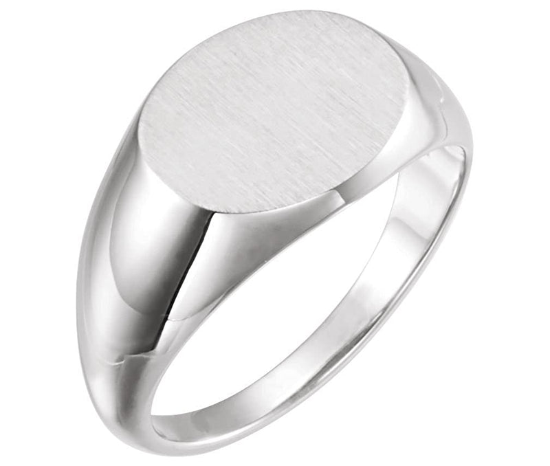 Men's Platinum Brushed Oval Signet Ring (12x14 mm)