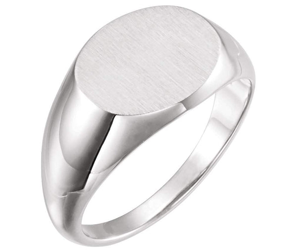 Men's Brushed Oval Signet Ring, Sterling Silver (12x14 mm)