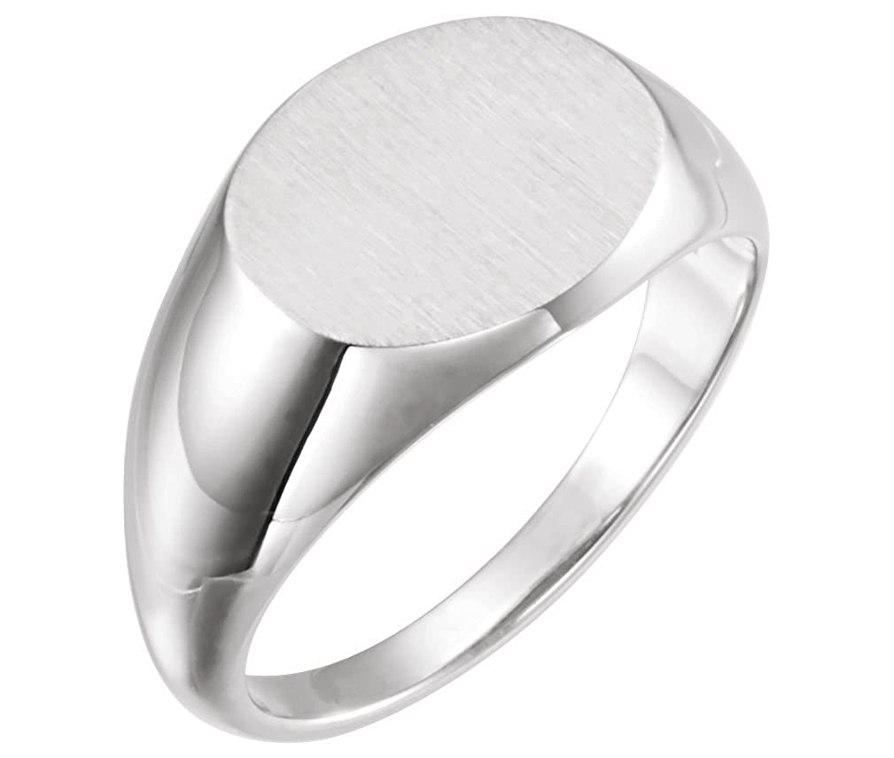 Men's Brushed Oval Signet Ring, Rhodium-Plated 14k White Gold (12x14 mm)