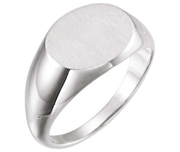 Men's Platinum Brushed Oval Signet Ring (12x14 mm) Size 11.25