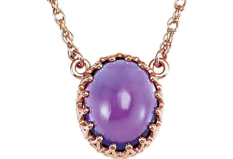 Amethyst Oval Cabachon 3.45 Ct 14k Rose Gold Necklace, 18"