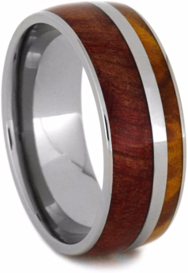 Gold Box Elder Burl, Ruby Redwood 9mm Comfort-Fit Titanium Wedding Band, Size 11.5