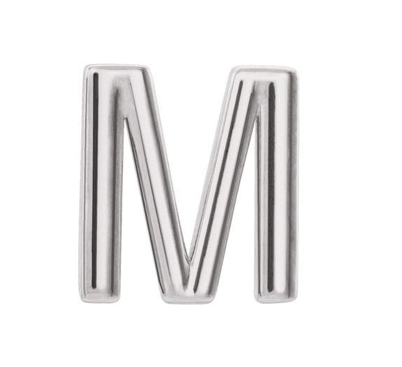 Initial Letter 'M' Sterling Silver Stud Earring (Single Earring)