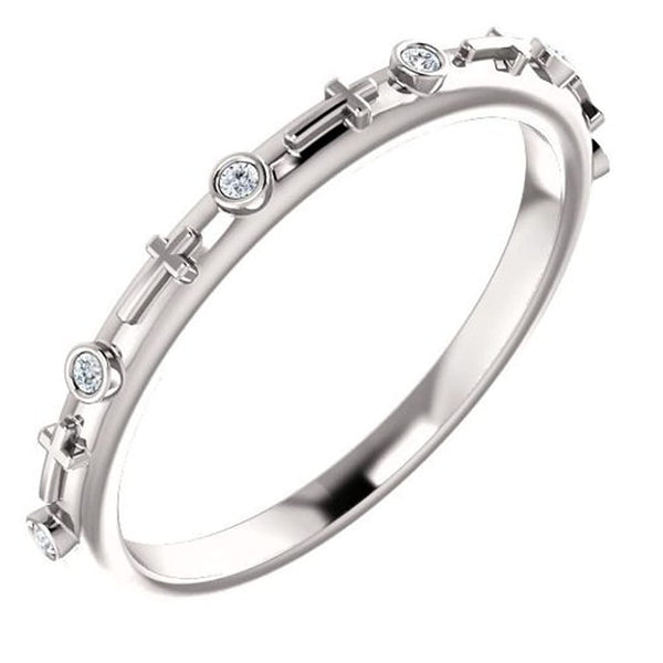 Rhodium-Plated 14k White Gold 2mm Diamond Cross Ring (.03 CTW, Color G-H, Clarity I1)