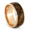 Deer Antler, Black Ash Burl Wood, 14k Rose Gold Comfort-Fit Titanium Couples Wedding Band Set