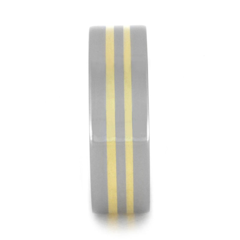 Two 14k Yellow Gold Pinstripes 7mm Comfort-Fit Titanium Wedding Band