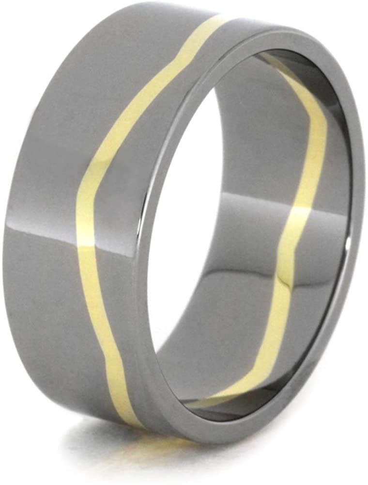 Continuous 14k Yellow Gold Zig-Zag 10mm Comfort-Fit Titanium Wedding Band, Size 15.5