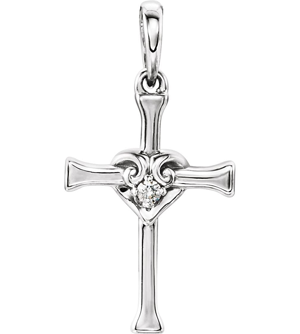 Platinum Diamond Heart Cross Pendant (.025 Ct, G-H Color, I1 Clarity)