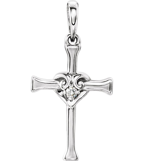 Platinum Diamond Heart Cross Pendant (.025 Ct, G-H Color, I1 Clarity)