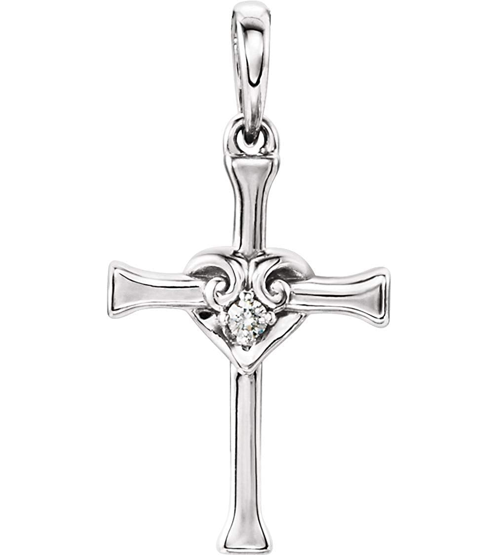 Diamond Heart Cross Sterling Silver Pendant (.025 Ct, G-H Color, I1 Clarity)