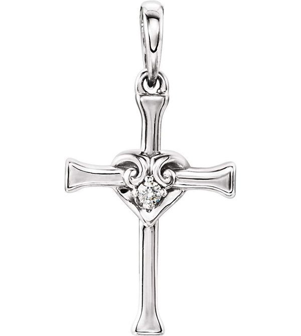 Diamond Heart Cross Sterling Silver Pendant (.025 Ct, G-H Color, I1 Clarity)