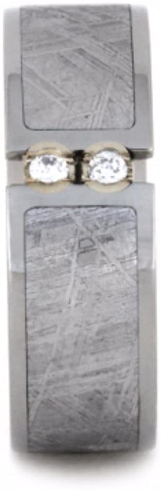 2-Stone Tension Set White Sapphires, Gibeon Meteorite 8mm Comfort-Fit Titanium Wedding Band, Size 4.25