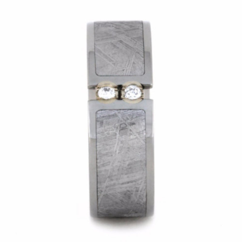 2-Stone Moissanite, Gibeon Meteorite 8mm Comfort-Fit Titanium Wedding Band