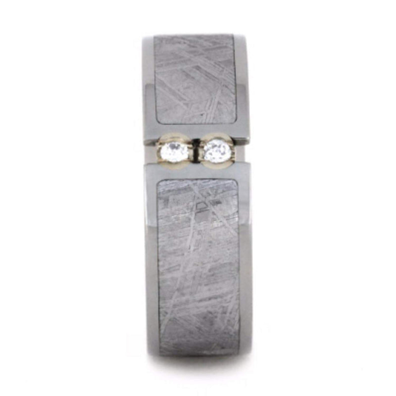 2-Stone Tension Set White Sapphires, Gibeon Meteorite 8mm Comfort-Fit Titanium Wedding Band
