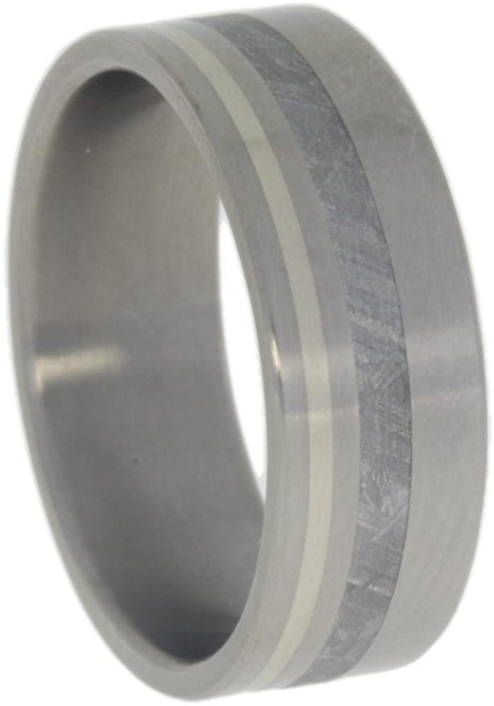 Gibeon Meteorite, 14k White Gold 8mm Comfort Fit Matte Titanium Band, Size 5.25